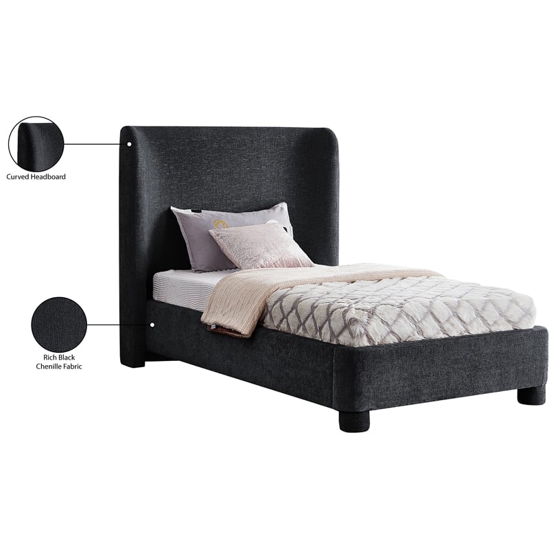 Meridian Furniture Penny Black Chenille Fabric Twin Bed