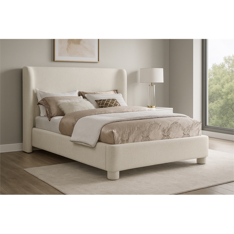 Meridian Furniture Penny Cream Chenille Fabric Full Bed