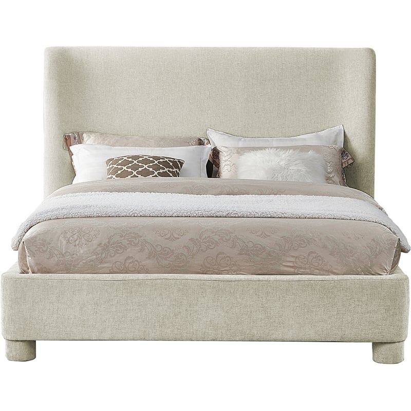 Meridian Furniture Penny Cream Chenille Fabric Queen Bed