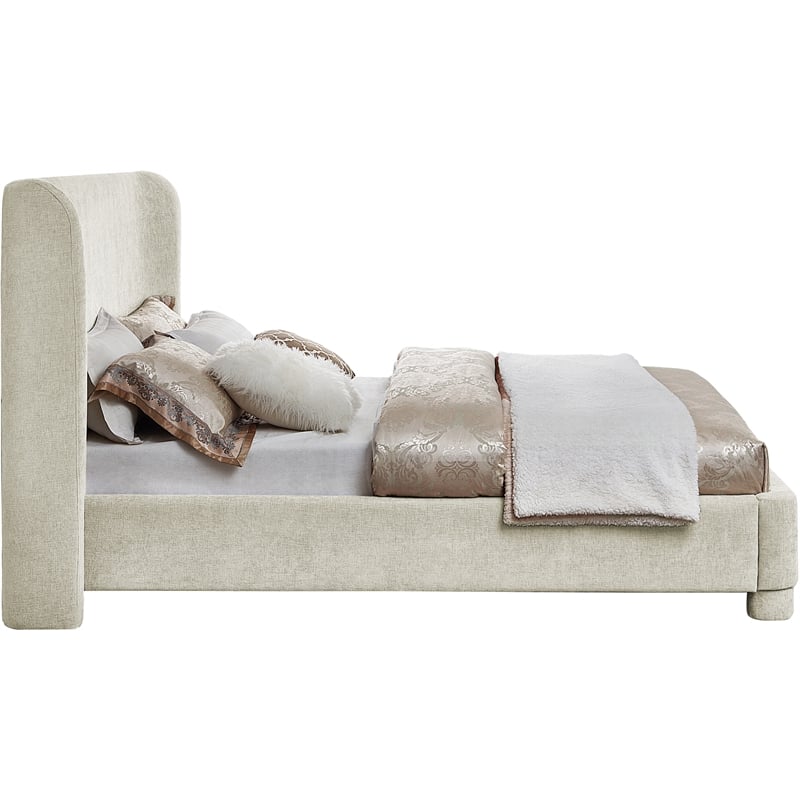 Meridian Furniture Penny Cream Chenille Fabric Queen Bed