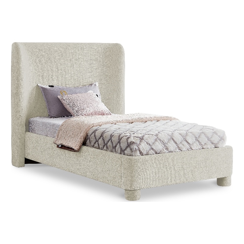 Meridian Furniture Penny Cream Chenille Fabric Twin Bed