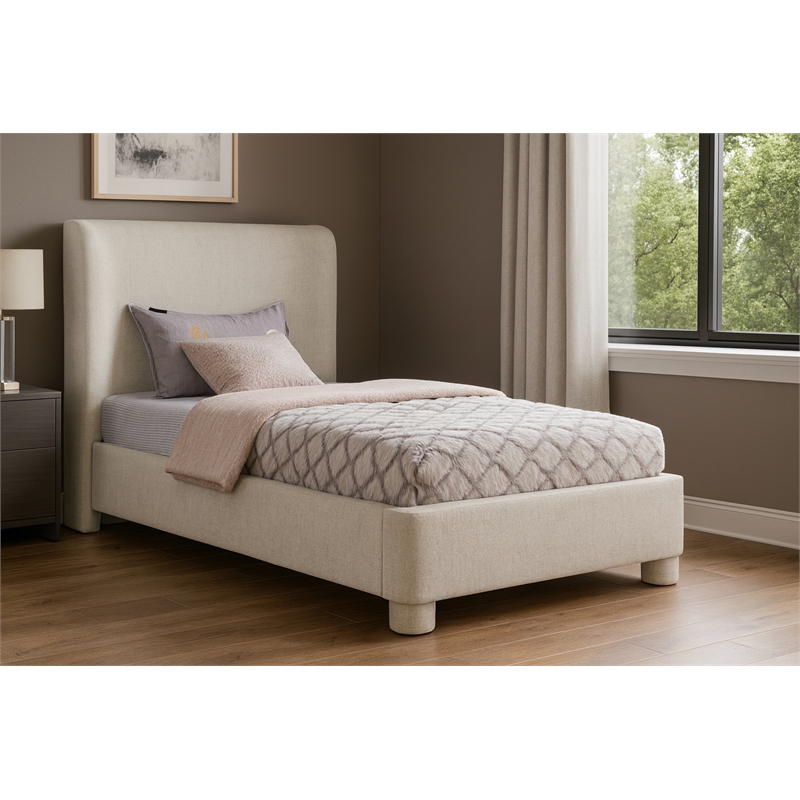 Meridian Furniture Penny Cream Chenille Fabric Twin Bed