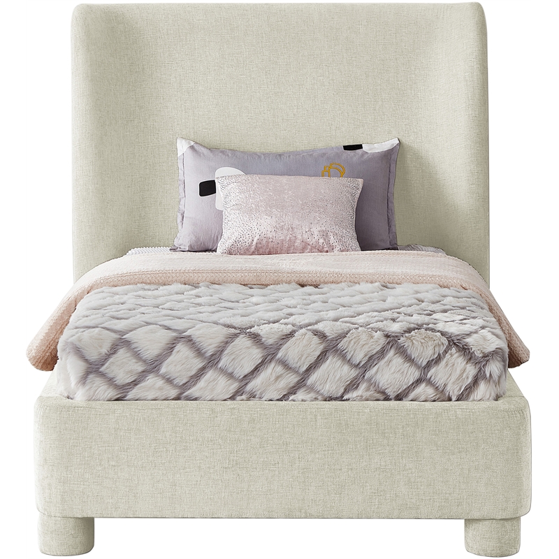 Meridian Furniture Penny Cream Chenille Fabric Twin Bed