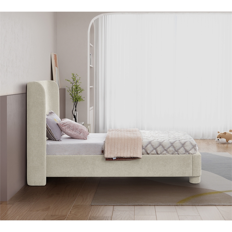 Meridian Furniture Penny Cream Chenille Fabric Twin Bed