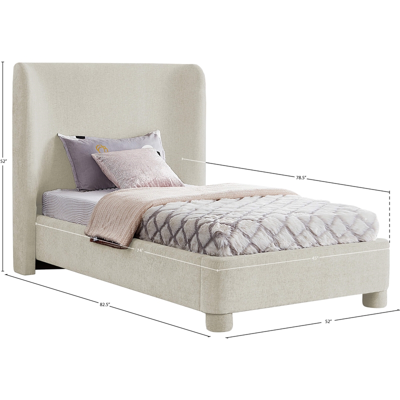 Meridian Furniture Penny Cream Chenille Fabric Twin Bed