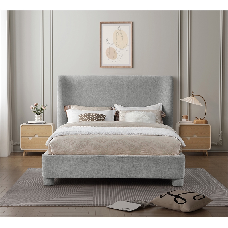 Meridian Furniture Penny Light Grey Chenille Fabric Full Bed