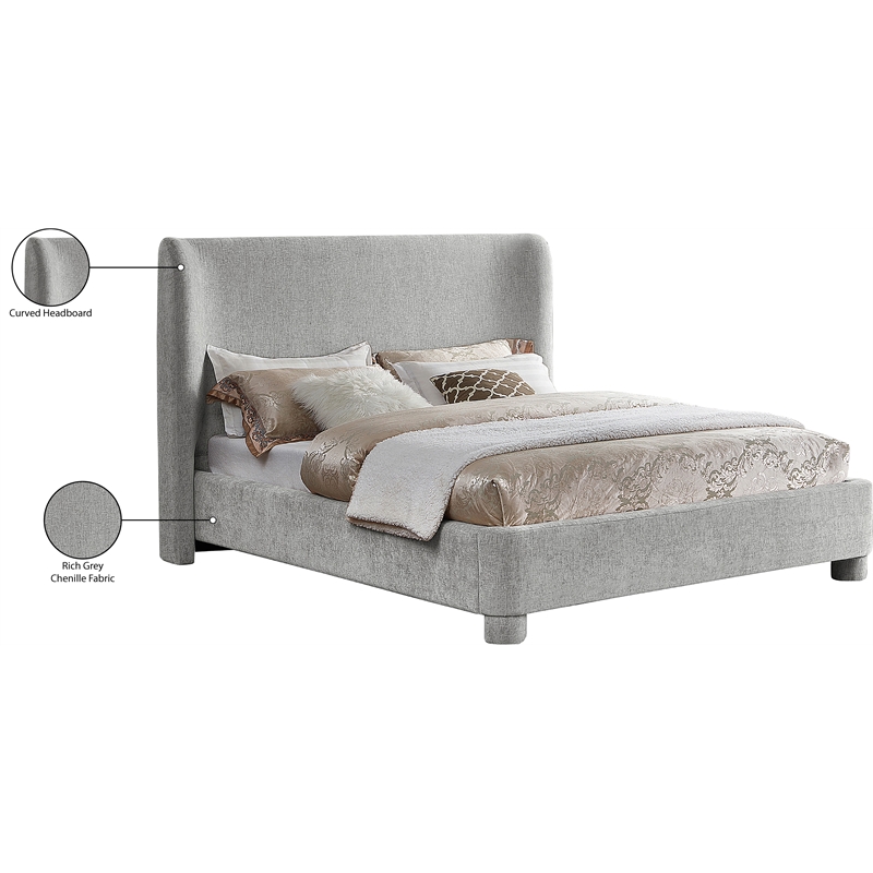 Meridian Furniture Penny Light Grey Chenille Fabric Full Bed