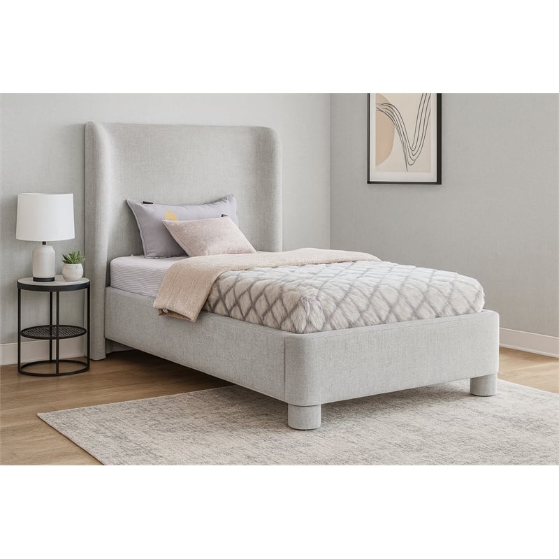 Meridian Furniture Penny Light Grey Chenille Fabric Twin Bed