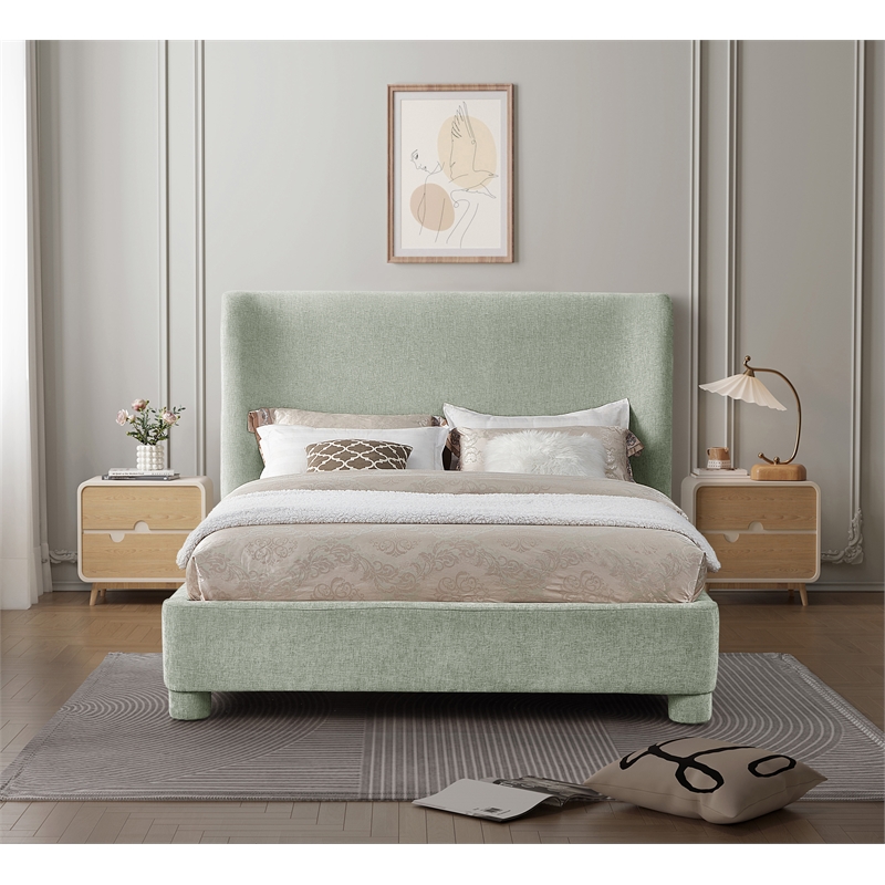 Meridian Furniture Penny Mint Green Chenille Fabric Full Bed