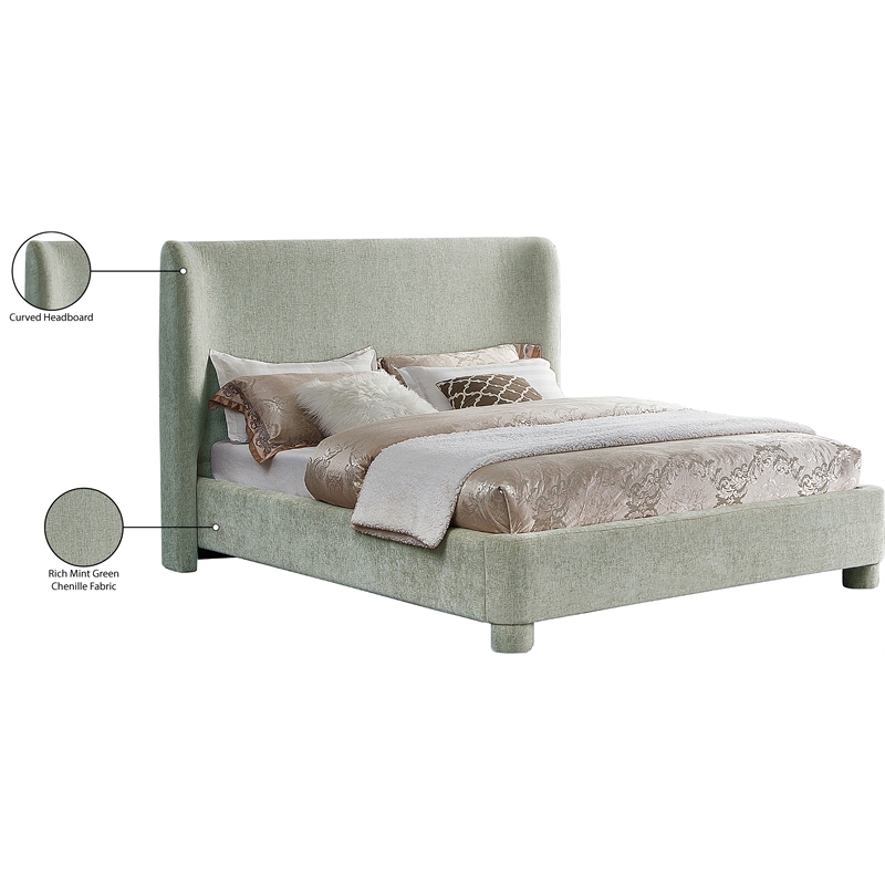 Meridian Furniture Penny Mint Green Chenille Fabric Full Bed