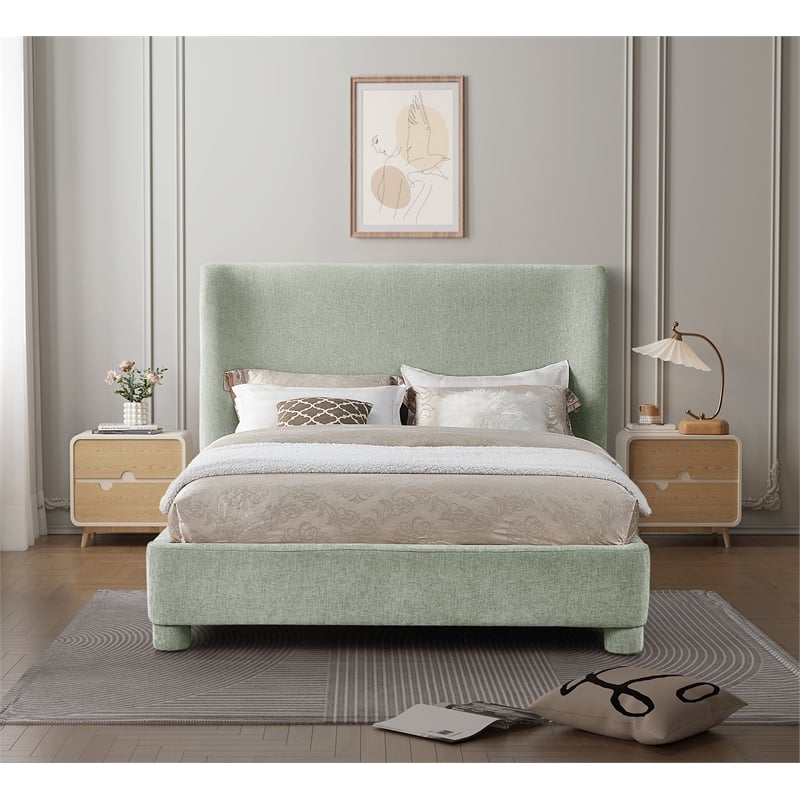 Meridian Furniture Penny Mint Green Chenille Fabric Queen Bed