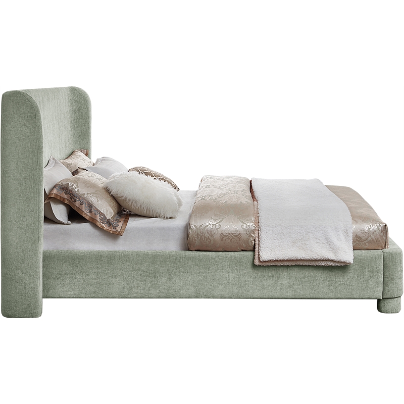 Meridian Furniture Penny Mint Green Chenille Fabric Queen Bed
