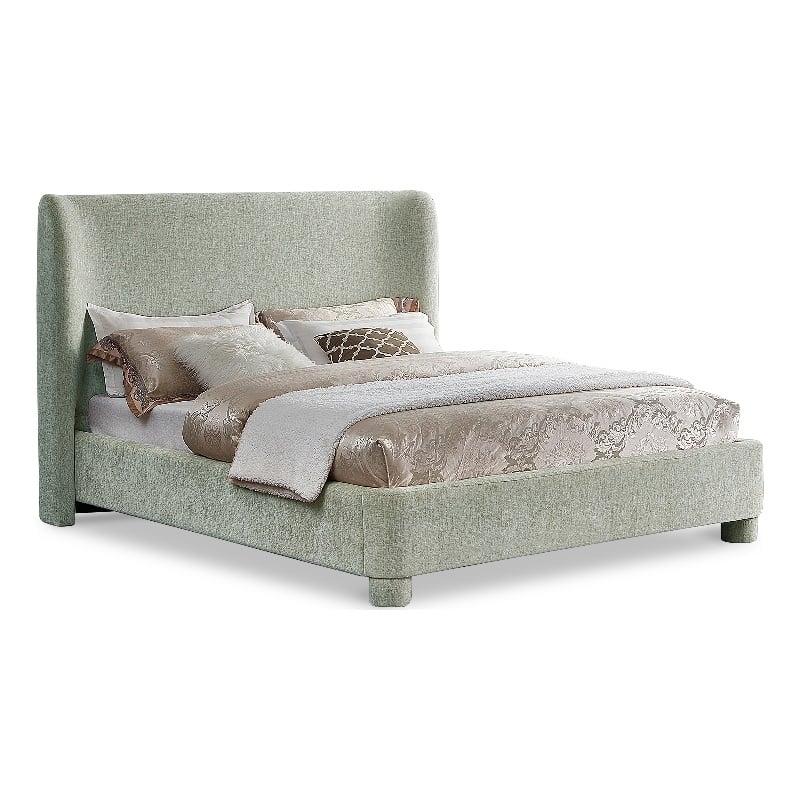 Meridian Furniture Penny Mint Green Chenille Fabric Queen Bed
