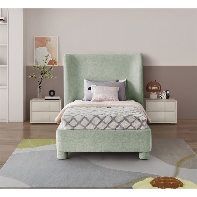 Meridian Furniture Penny Mint Green Chenille Fabric Twin Bed