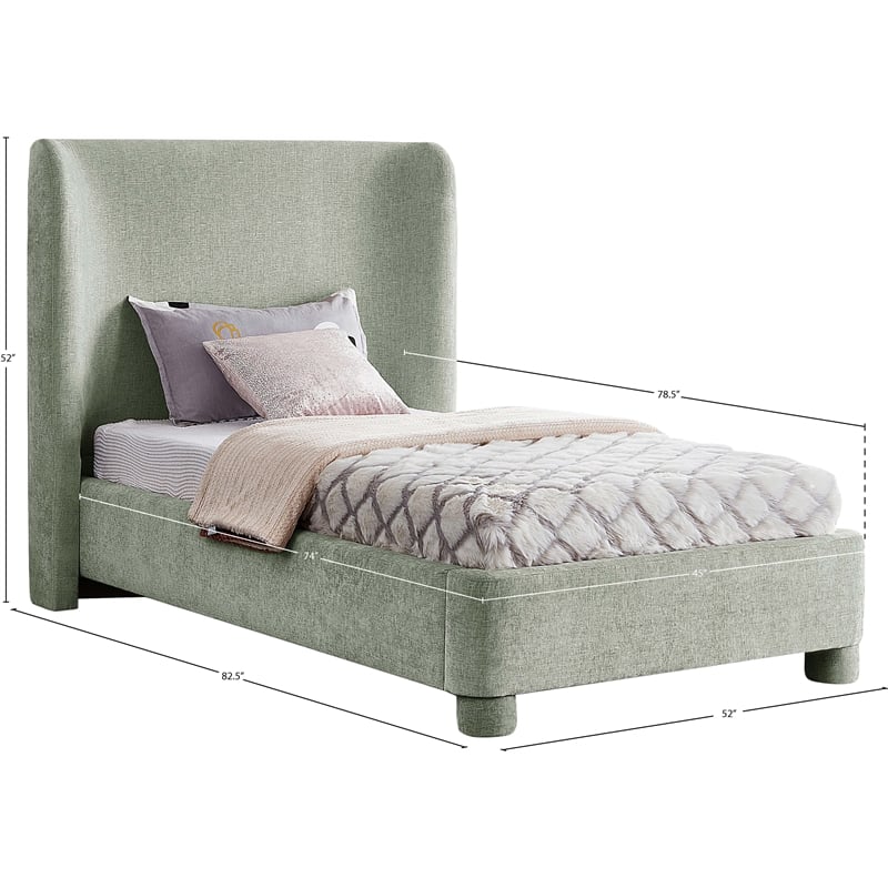 Meridian Furniture Penny Mint Green Chenille Fabric Twin Bed