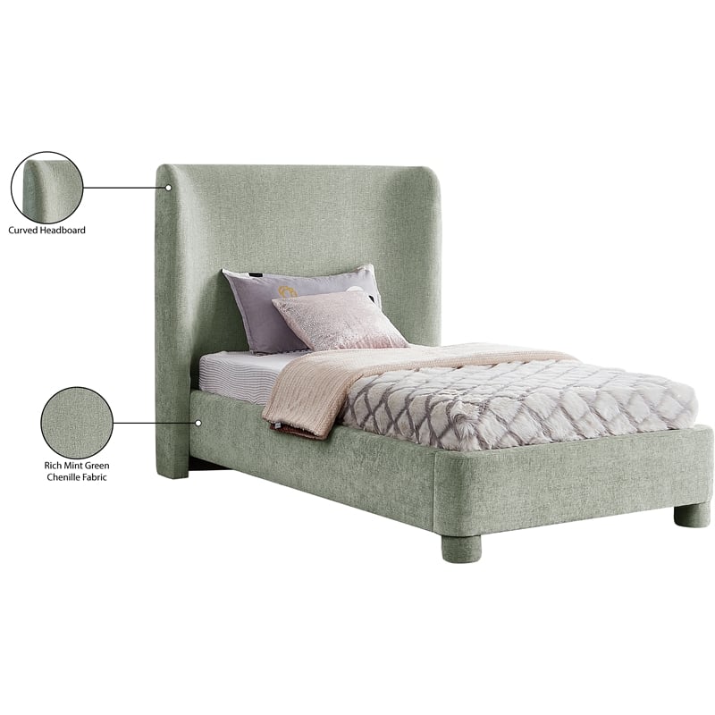 Meridian Furniture Penny Mint Green Chenille Fabric Twin Bed