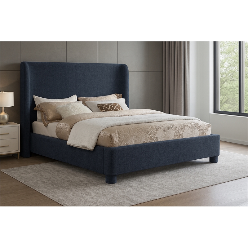 Meridian Furniture Penny Navy Chenille Fabric Full Bed
