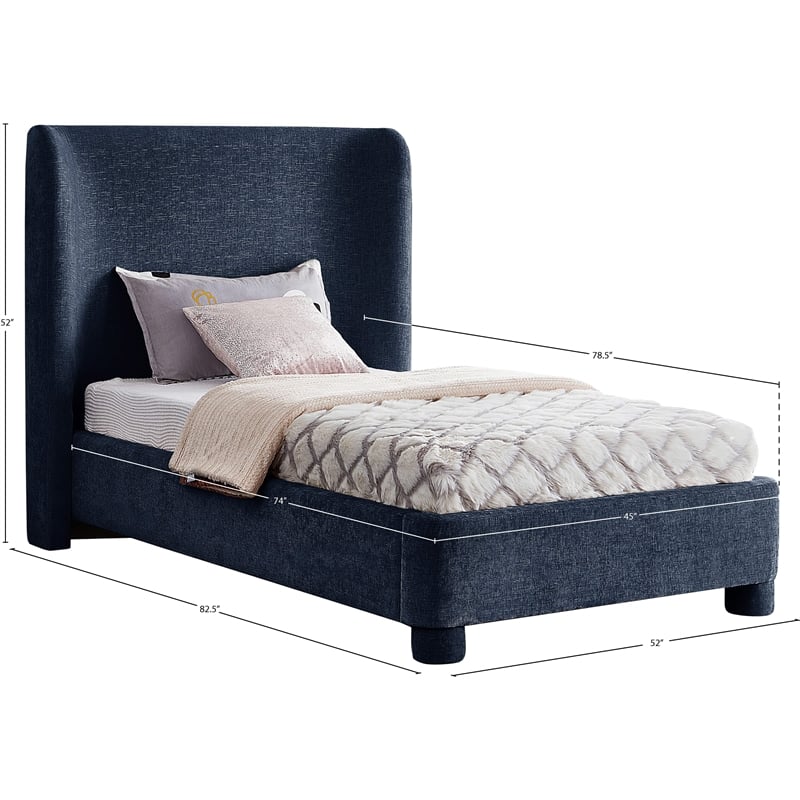 Meridian Furniture Penny Navy Chenille Fabric Twin Bed