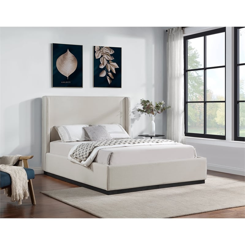 Meridian Furniture Flynn Beige Linen Textured Fabric King Bed