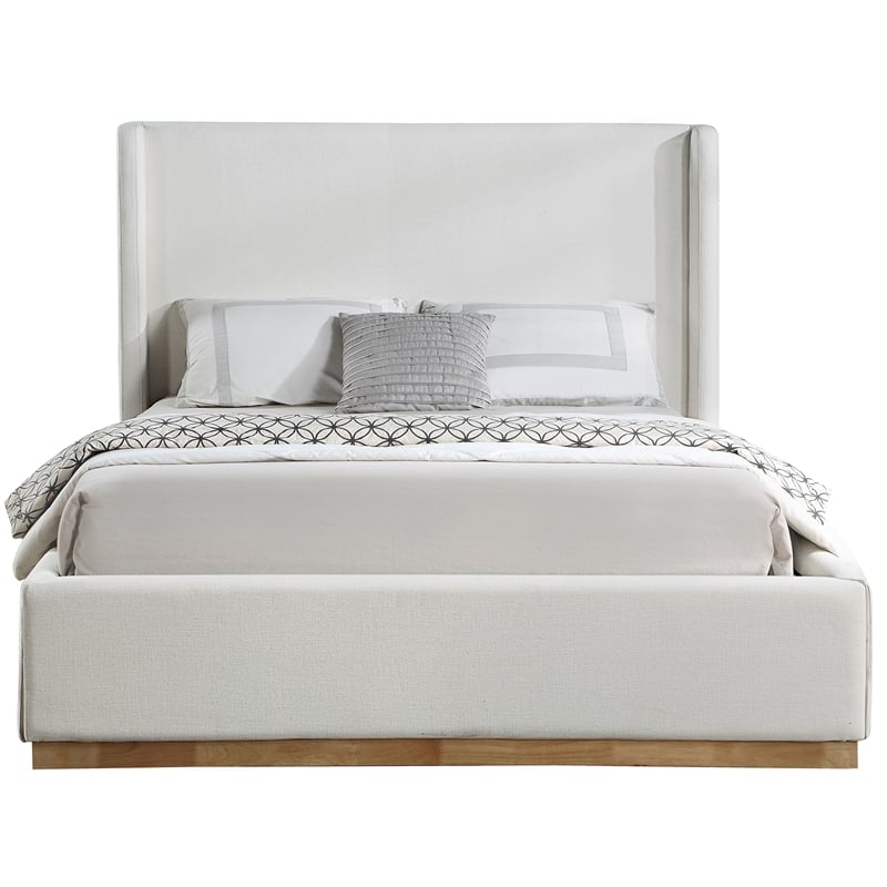 Meridian Furniture Flynn Cream Linen Textured Fabric Full Bed