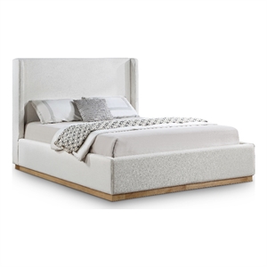 Meridian Furniture Flynn Cream Linen Textured Fabric Queen Bed