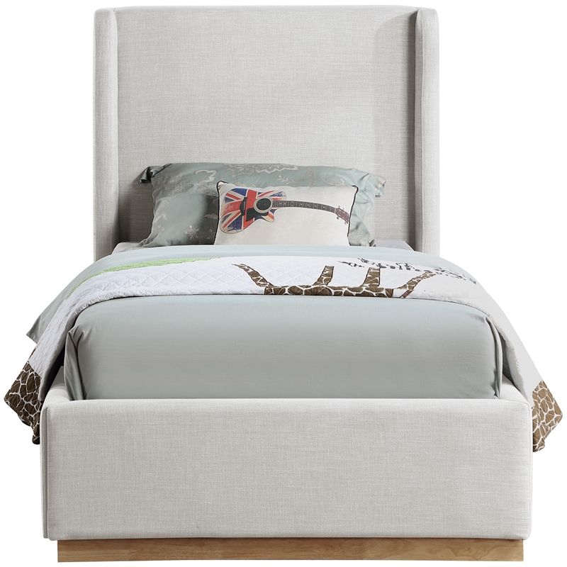 Meridian Furniture Flynn Cream Linen Textured Fabric Twin Bed