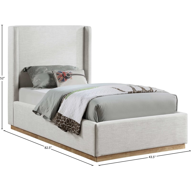 Meridian Furniture Flynn Cream Linen Textured Fabric Twin Bed