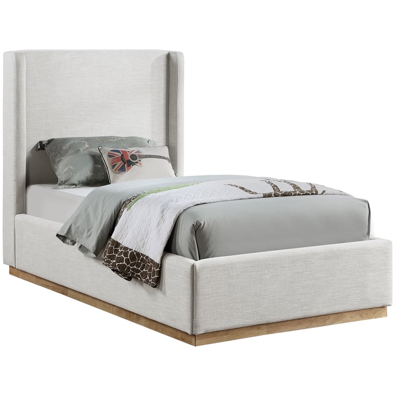 Meridian Furniture Flynn Cream Linen Textured Fabric Twin Bed