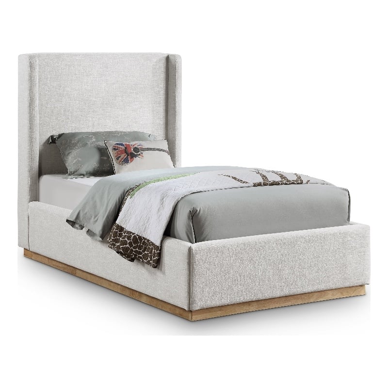 Meridian Furniture Flynn Cream Linen Textured Fabric Twin Bed