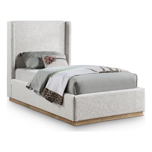 Meridian Furniture Flynn Cream Linen Textured Fabric Twin Bed