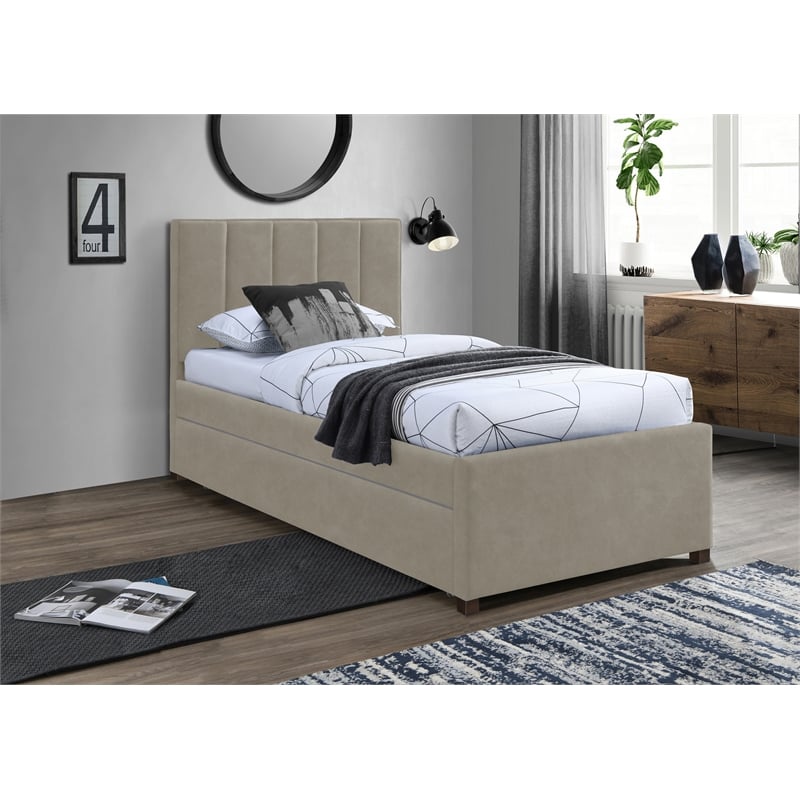 Meridian Furniture Hudson Beige Vegan Leather Twin Trundle Bed