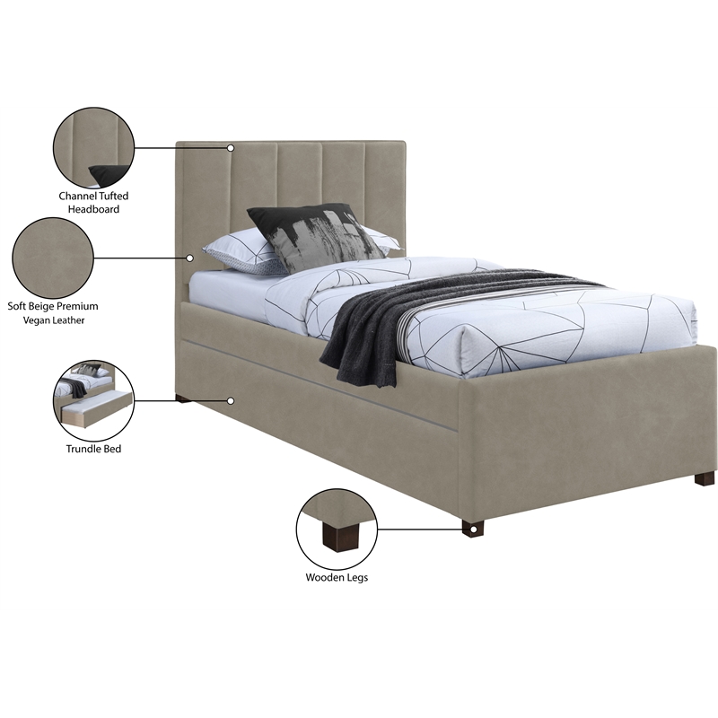 Meridian Furniture Hudson Beige Vegan Leather Twin Trundle Bed