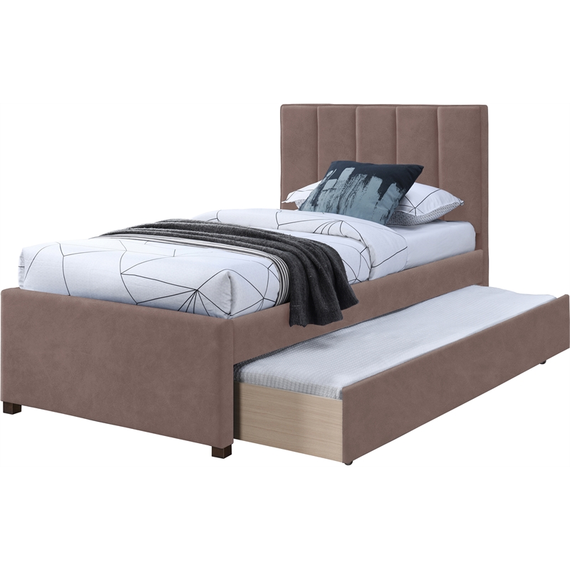 Meridian Furniture Hudson Brown Vegan Leather Twin Trundle Bed