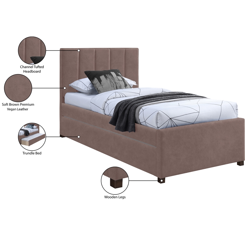 Meridian Furniture Hudson Brown Vegan Leather Twin Trundle Bed