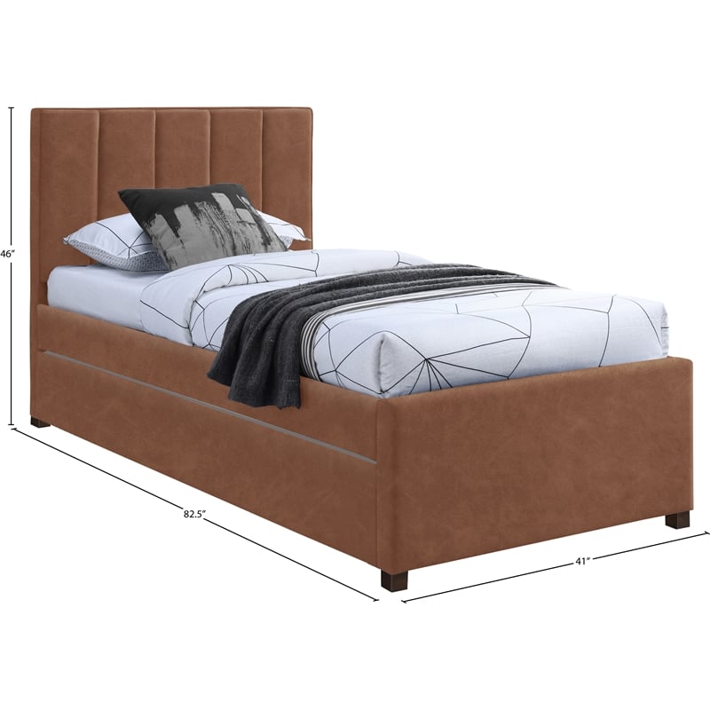 Meridian Furniture Hudson Cognac Vegan Leather Twin Trundle Bed