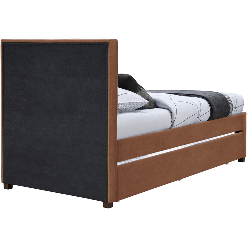 Meridian Furniture Hudson Cognac Vegan Leather Twin Trundle Bed
