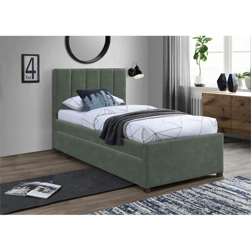 Meridian Furniture Hudson Green Vegan Leather Twin Trundle Bed