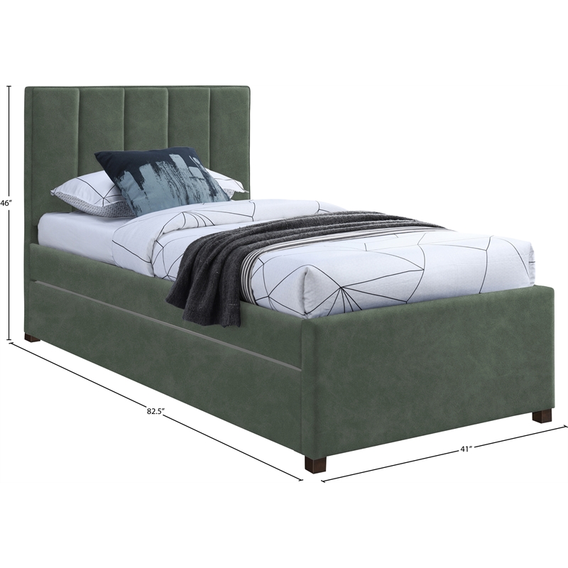 Meridian Furniture Hudson Green Vegan Leather Twin Trundle Bed