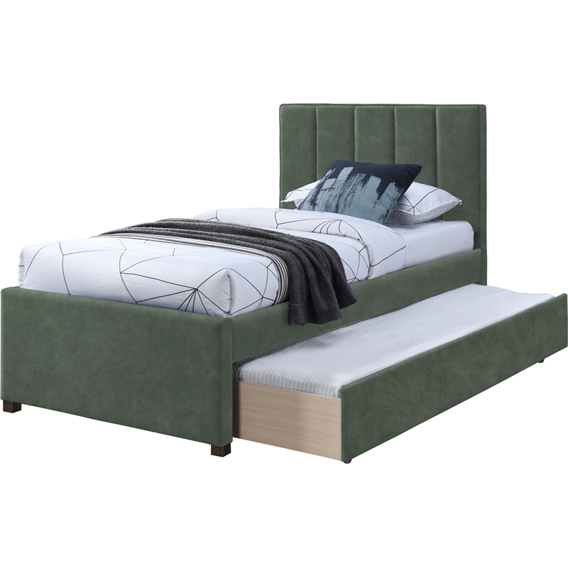 Meridian Furniture Hudson Green Vegan Leather Twin Trundle Bed