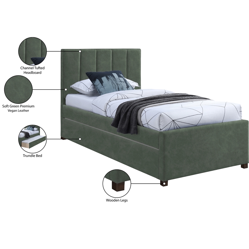 Meridian Furniture Hudson Green Vegan Leather Twin Trundle Bed