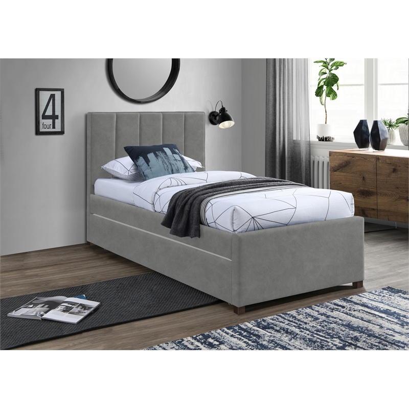 Meridian Furniture Hudson Grey Vegan Leather Twin Trundle Bed