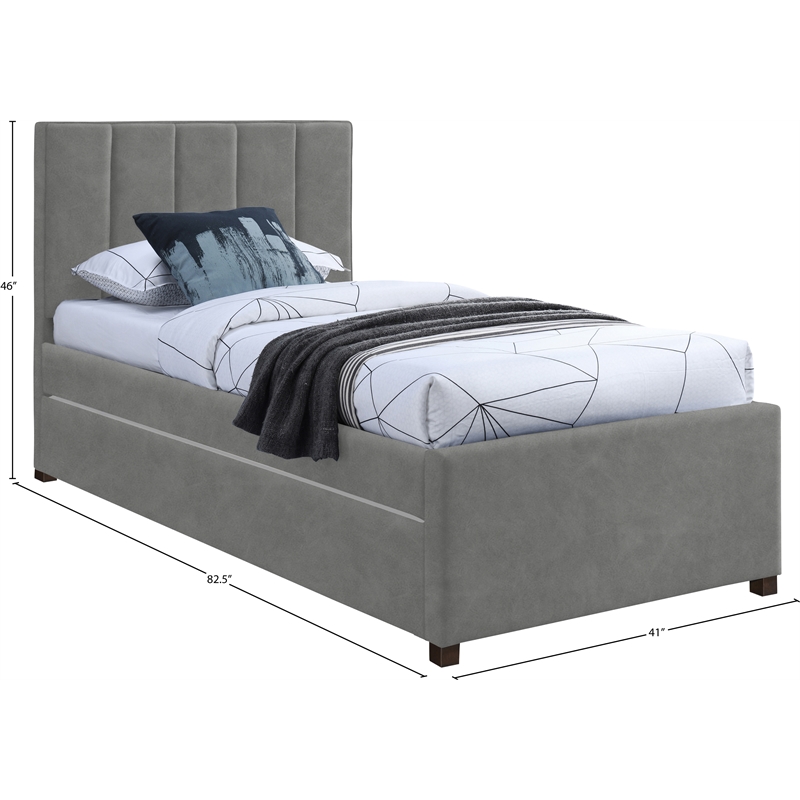 Meridian Furniture Hudson Grey Vegan Leather Twin Trundle Bed