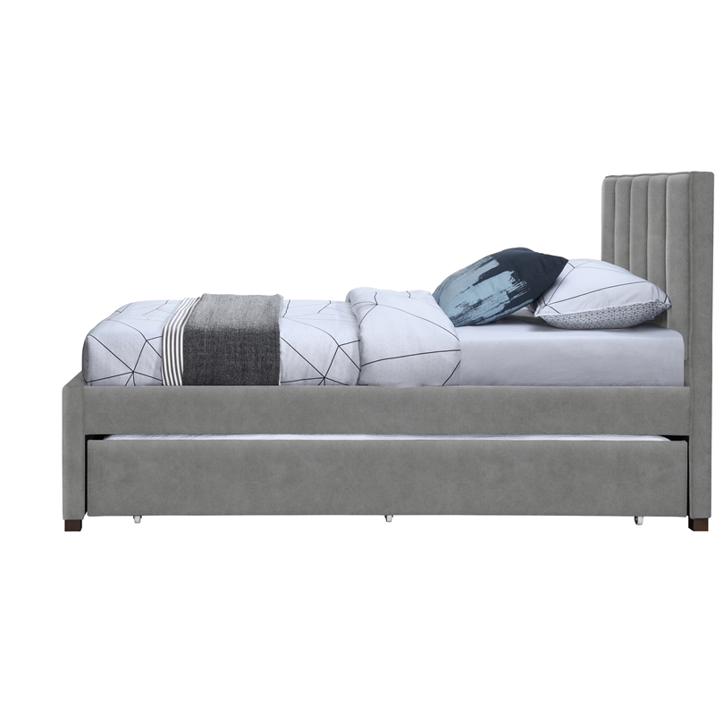 Meridian Furniture Hudson Grey Vegan Leather Twin Trundle Bed