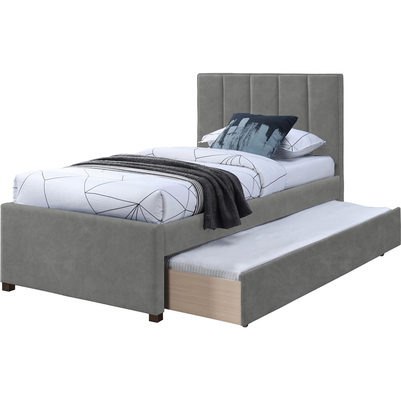 Meridian Furniture Hudson Grey Vegan Leather Twin Trundle Bed