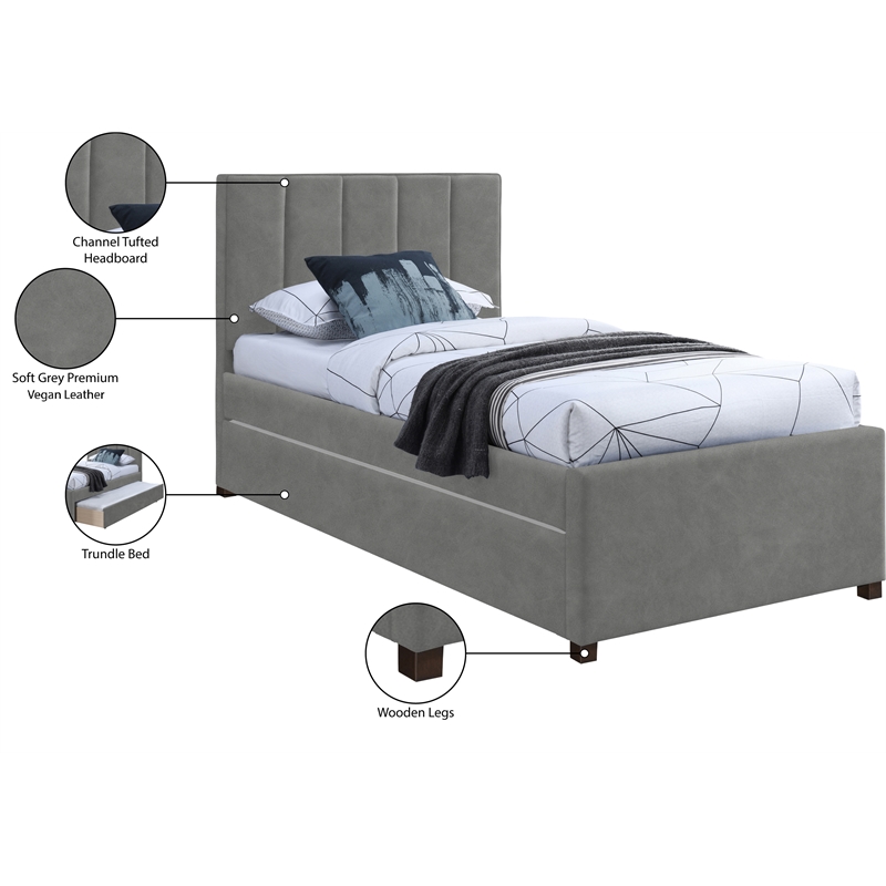 Meridian Furniture Hudson Grey Vegan Leather Twin Trundle Bed