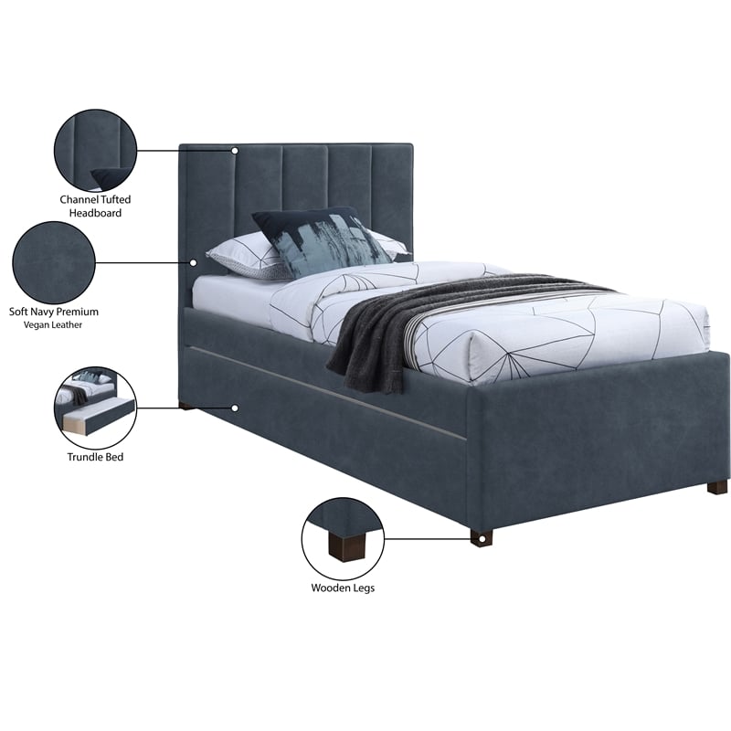 Meridian Furniture Hudson Navy Vegan Leather Twin Trundle Bed