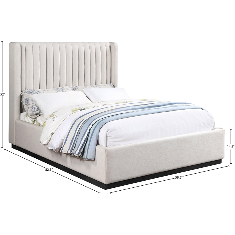 Meridian Furniture Logan Beige Linen Textured Fabric Full Bed