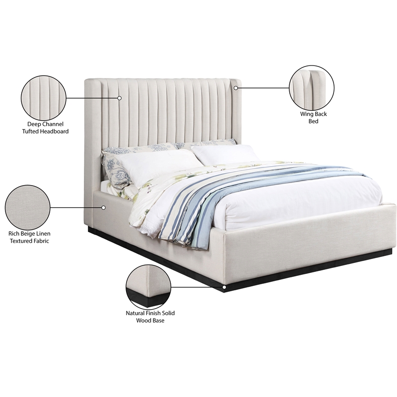 Meridian Furniture Logan Beige Linen Textured Fabric Full Bed