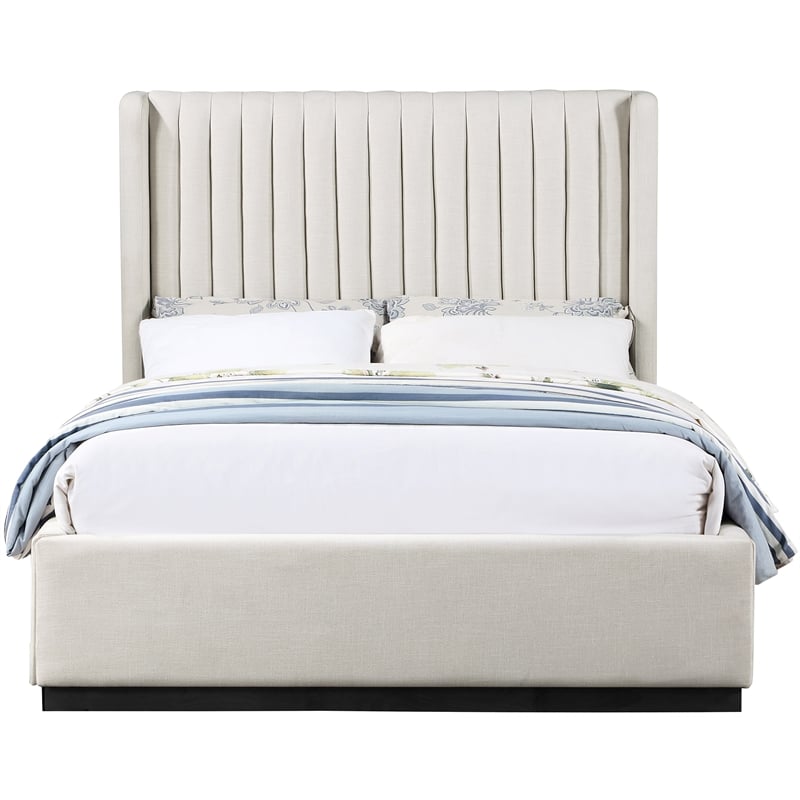 Meridian Furniture Logan Beige Linen Textured Fabric Queen Bed
