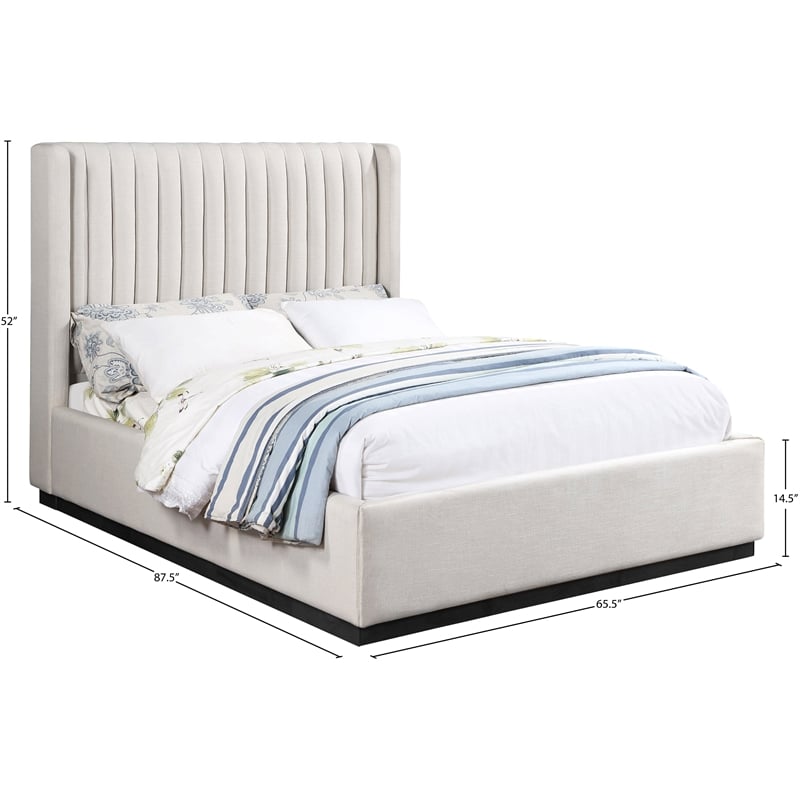 Meridian Furniture Logan Beige Linen Textured Fabric Queen Bed